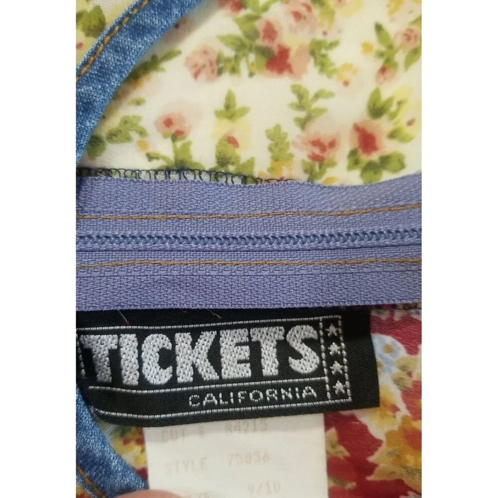 Tickets Vintage‎ Dress S Cottagecore Floral Top Denim Skirt Long Sleeve Knee